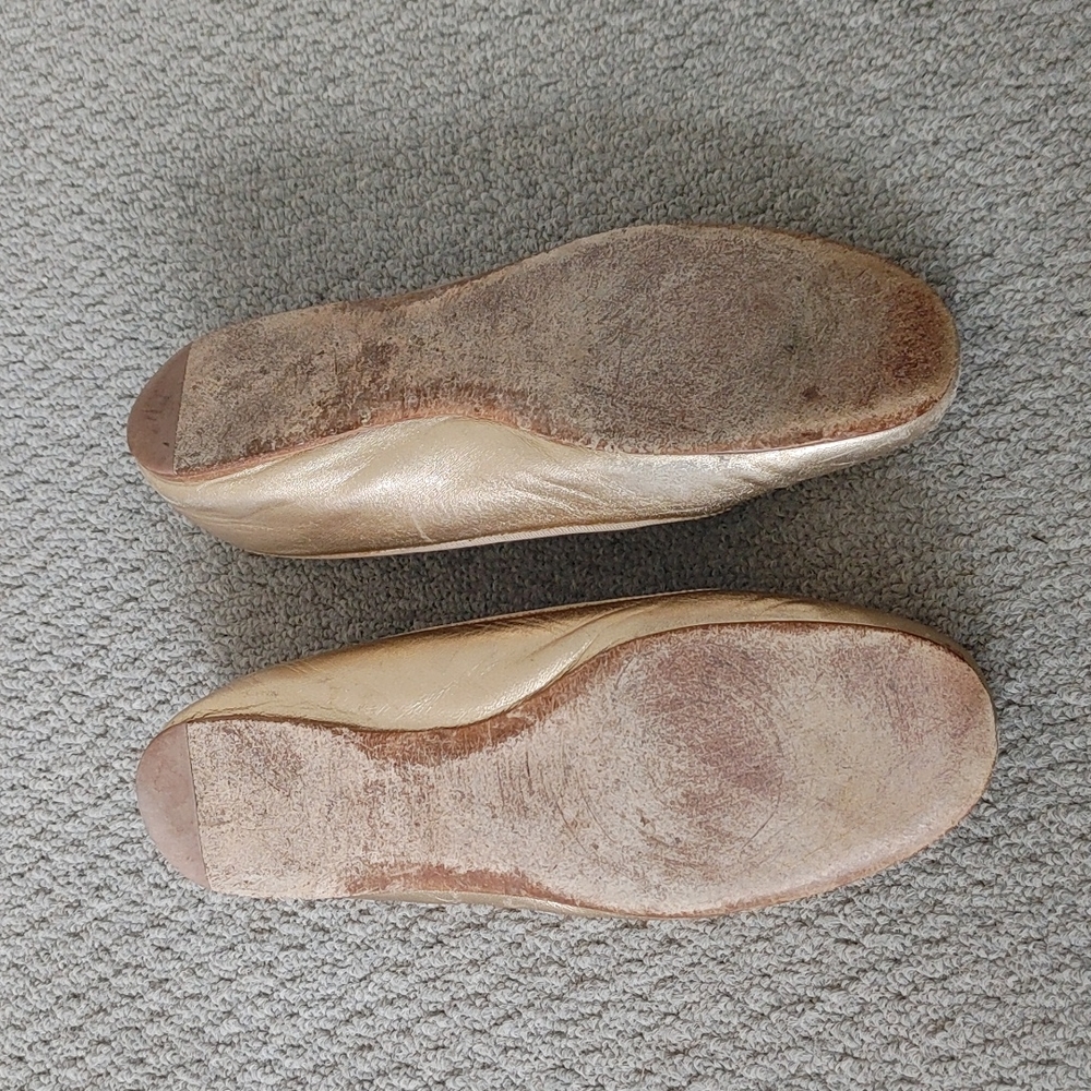 Prada Metallic Gold Leather Ballet Flats with Logo - Picture 14 of 15